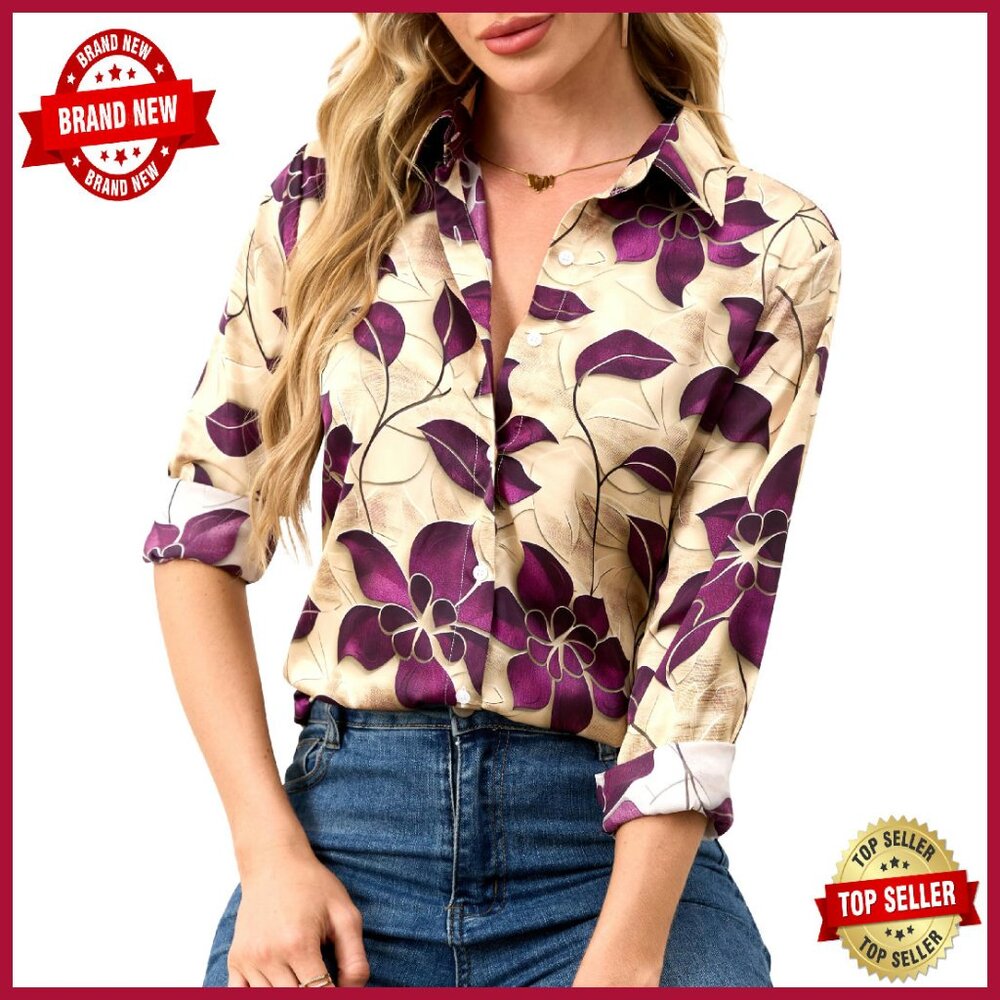 Silky Button Down Blouse Wrinkle-Resistant Long S… - image 1